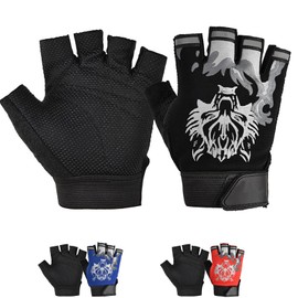 CubePlug Kids Boy Girl Cycling Climing Half Finger Gloves for GEL Padded BMX Bike Fingerless [SPI] (Black Wolf, L)