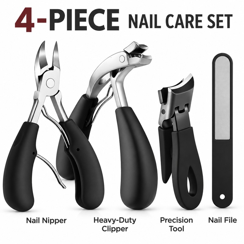Heavy Duty Stainless Steel Nail Clipper Set – 4-Piece Thick