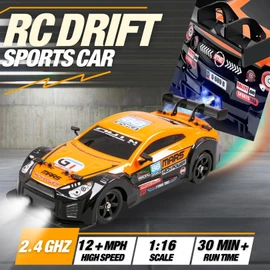Liberty Imports RC Drift Car 1/16 2.4GHz 4WD Remote Control Sport Racing On-Road Vehicle with LED Light, Batteries and Drift Tires (Orange)