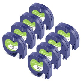 Meritom Compatible with Dymo Letratag Paper White Label Tape, Black on White Label Tape 91220 91200, for Dymo Letratag XR LT-200B LT100h LT100T LT110T Labelling Device, 12mm x 4m, Pack of 8