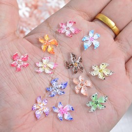100PCS Flower Nail Art Charms 3D Hawaii Flowers Nail Rhinestones Hibiscus Floral Nail Art Decor, Colorful Flower Nail Charms, Summer Nail Jewelry for Women Nail Supplies