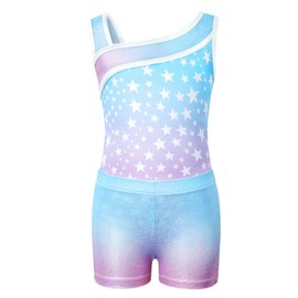 Gogokids Girls' Three-Piece Gymnastics Set, Sleeveless Leotards with Shorts and Hairband, Sparkling Ballet Dancing Unitards - Gymnastics Outfit with Gradient Color Design for 3-4 Years