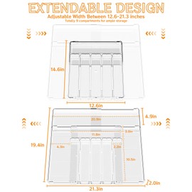 Clear Expandable Silverware Organizers for Kitchen Drawers,Large BPA Free Cutlery Organizer in Drawer,Plastic Utensil Drawer Organizer Suitable as Flatware,Knife,Fork,Spoon,Silverware Holder and Tray