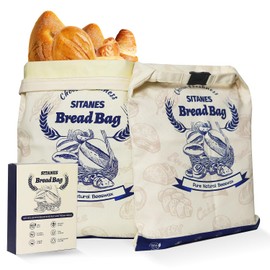SITANES Reusable Beeswax Bread Bags (2-Pack) – 16.5×12.6 Inches, Natural Cotton Bread Bags with Zipper Closure, 10L Large Capacity & Portable Design, Fridge-Safe, for Sourdough & Homemade Food