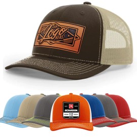 Custom Leather Patch Richardson 112 Trucker Hat for Men & Women - 6 Panel Structured Baseball Cap with Snapback Enclosure (6 - Pack, brown/khaki)