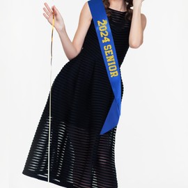 Blue 2024 Senior Satin Sash with Gold Glitter Letters -Class of 2024 Sash - -2024 Graduation Party Decorations - Congrats Grad Party Favors