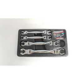 JIN TOOL Double Flexible Flare Nut Wrench,Line Wrench,Oil Nut wrench, 210° Activity angle, Narrow spacce, 4PIECE Metric SIZE 8 * 11-10 * 12-13 * 14-17 * 19mm,Gift for Man,With wrench rack