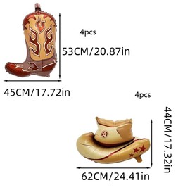 8 Pcs Western Balloons, Huge Brown Cowgirl Boot Hat Horse Aluminum Foil Balloons for Birthday, Baby Shower, Cowgirl Bachelorette Party Cowboy Rodeo Party, Western Party Decorations Supplies (Colors F)
