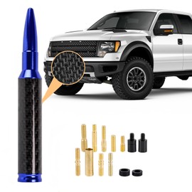 FirFiltr Carbon Fiber 50 Cal Bullet Antenna Fits for GMC Sierra Chevy Silverado 1500 Dodge Ram Jeep Ford Raptor Bronco Accessories,Universal Truck Antenna (Blue + Carbon Fiber)