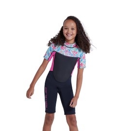 Animal Waves Kids Printed Shorty Wetsuit - Durable Swimwear with 2mm Thickness, Flatlock Seams & Back Zip - Best for Spring, Summer, Beach, Swimming & Pool