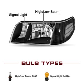 JSBOYAT Headlight Assembly Replacement w/Corner Lights 4pcs for 98 to 11 Ford Crown Victoria Headlamp (Black Housing with Clear Reflector)