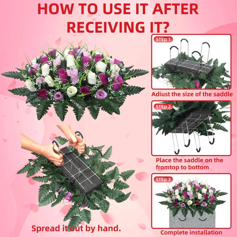 Lodou Cemetery Flowers for Grave,Headstone Flower Saddle,Flowers for Cemetery Grave