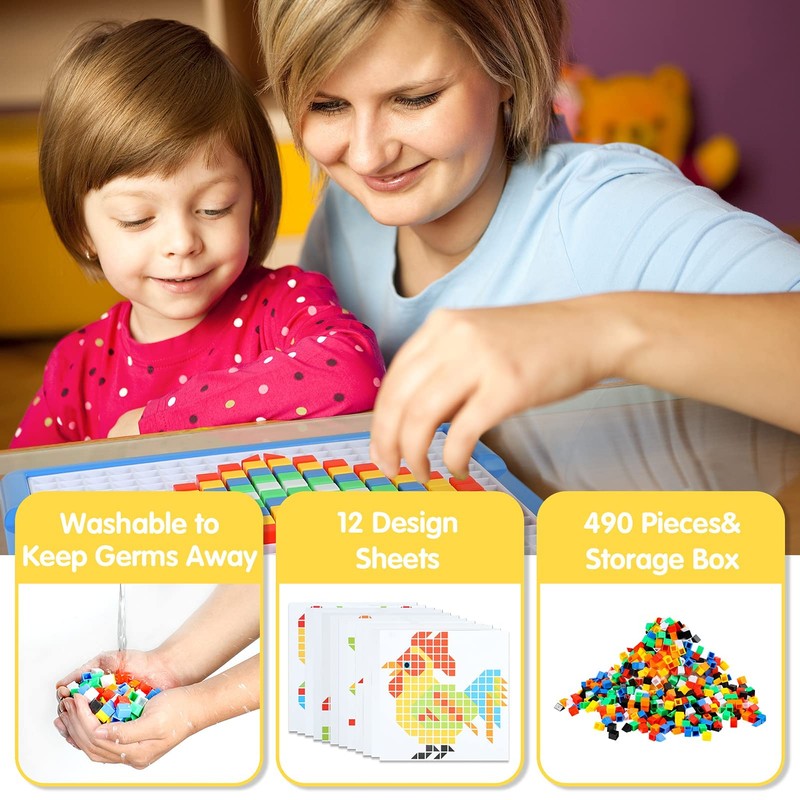 ZOZOPLAY Kids Toys Mosaic Puzzle,490Pcs Building Blocks,Educational Toys with 6