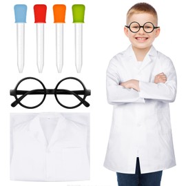 FRIUSATE 6Pcs Kids Scientist Costume Doctor Costume Children's Scientist Lab Coat Liquid Dropper Scientist Glasses Scientist Costume Pretend Role Play for Kids