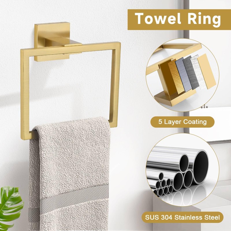 TNOMS Brushed Gold 10 Pieces Bathroom Hardware Accessories Set Towel