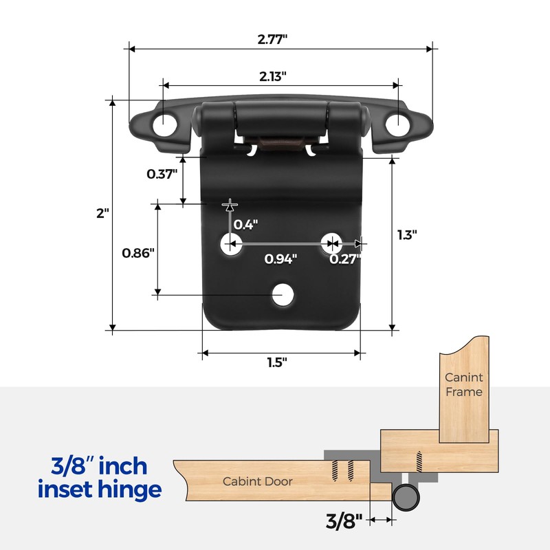 Ravinte 2 Packs 1 Pair 3/8" Inset Matte Black Cabinet