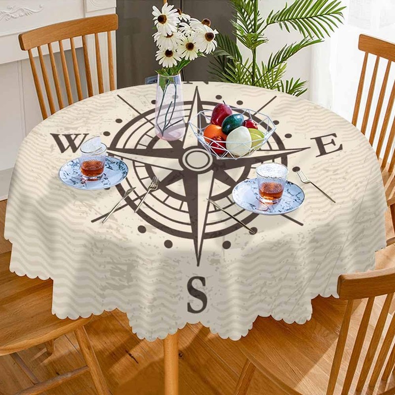 AOYEGO Compass Round Tablecloth 60 Inch Pointer Direction Nautical Adventure