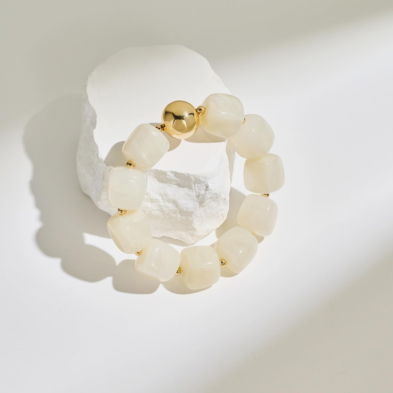 ENSKEFEN Cream White Chunky Beaded Bracelet for Women Bold Big