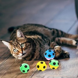 Sports Balls for Cats, Interactive Soccer Ball | Soft Bouncy Noise- Pet Kitten Exercise Toy Balls, Indoor Cat Soccer Toy for Chasing Hunting Stimulating Exercise &