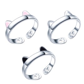 DHWEKU JewelryPalace Ring Cute Cat Paw Open Adjustable Ring 925 Silver Cat Paw Print Silver Rings Women's 925 Rings Women Ring Sterling Silver Finger Girls Gift Jewellery