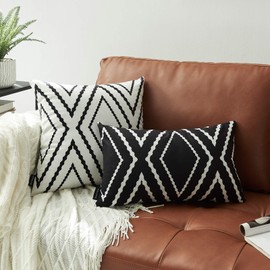 Nestinco Set of 2 White Pillow Covers 16 x 16 inches Boho Aztec Polyester Blend Decorative Throw Pillow Covers for Sofa Couch Bed Decor