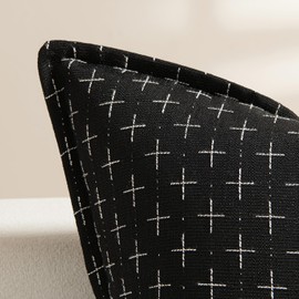 MIULEE Pack of 2 Decorative Burlap Linen Throw Pillow Covers Modern Farmhouse Pillowcase with Broad Edge Rustic Woven Textured Cushion Cover for Spring Sofa Couch Bed 20x20 Inch Black