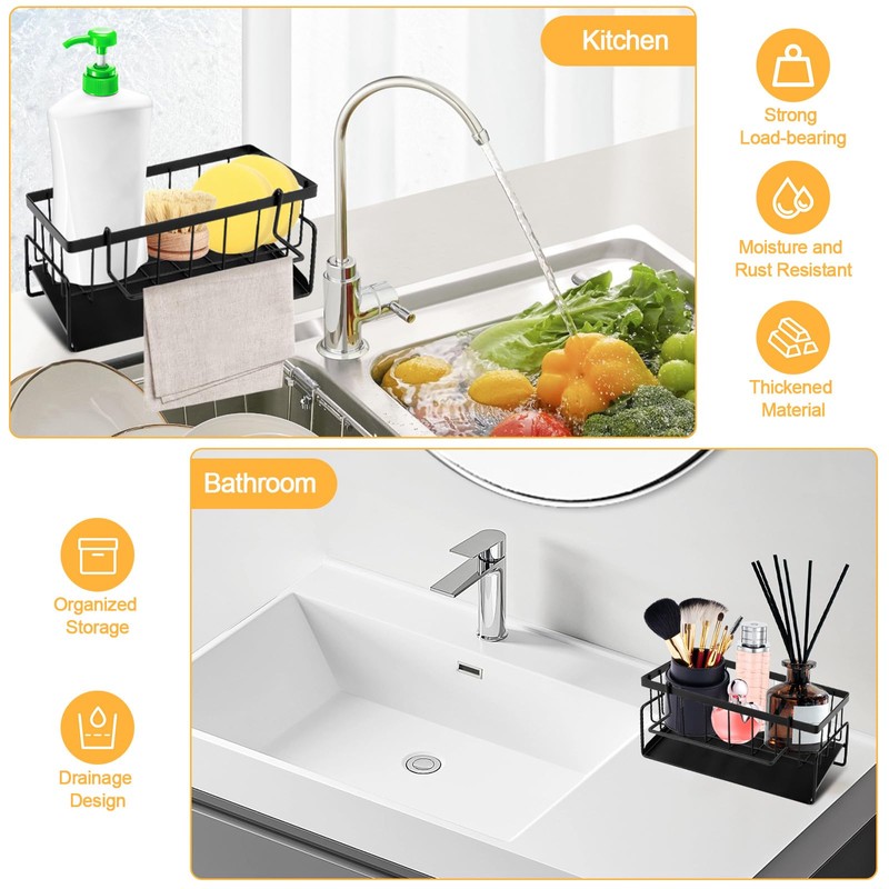 TNOMSNO Sink Organiser, Sink Organiser with Drip Tray, Kitchen Organiser