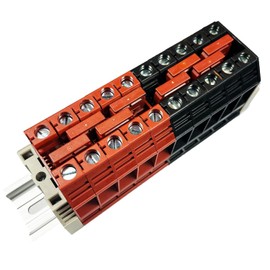 Dinkle Combiner DK35N Red/Black 10 Gang Box Connector DIN Rail Terminal Blocks, 1/0-12 AWG, 150 Amp, 600 Volt 8 Jumpers Installed