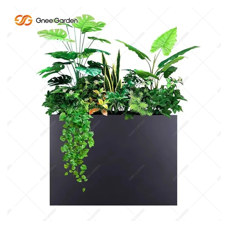 Large Rectangular Black Galvanized Steel Planter Boxes Outdoor Garden Flower