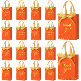 Kolldenn 36 Pack Small Thank You Gift Bags with Handles 5.9 x 4.3 x 2.4 inches Party Favor Bags Bulk with Bow Ribbon for Candy Goodie Gift Wedding Graduation Birthday Bridal Shower(Orange)