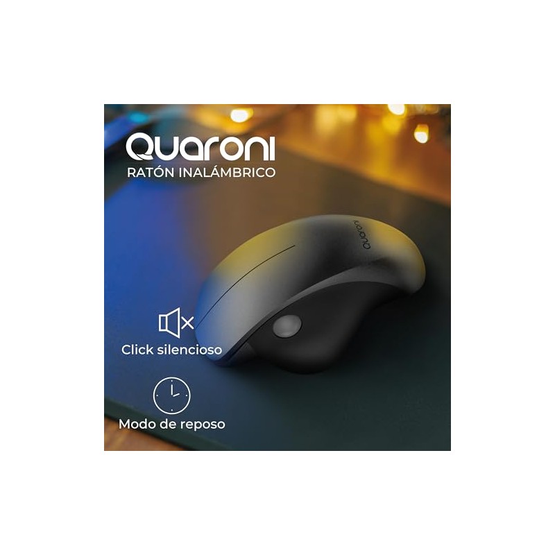 Mouse inalambrico Quaroni. Ergonómico, 3 Botones + Scroll Lateral, 1200DPI.