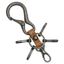 [highstyle] Tochigi Leather Keychain, Men's, Women's, Made in Japan, Tochigi Leather, Carabiner, 4 Hooks, Small Nascan Key Chain, antique/camel