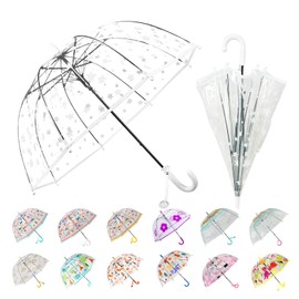 Wxjiahetai Kids Clear Bubble Umbrella Transparent Dome See Through Child Umbrellas for Rain Boys Girls with Pinch-Proof Closure and Easy-Grip Hook Handle(Clear Star)