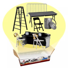 Figures Toy Company Set of 5 Wrestling Props & Black Commentator Table for WWE Wrestling Figures