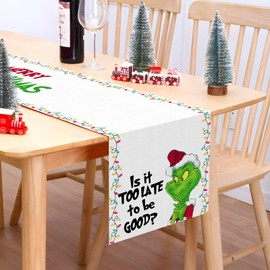 Green Christmas Table Runner Winter Xmas New Year Holiday Birthday Party Decoration Fireplace Kitchen Dinning Home Decor 72Inches Long