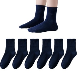 Kids Seamless Socks Boys Girls Cotton Athletic Socks 8-11 Years School Ankle Socks with Retro Stripes Navy 6 Pack