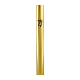 Judaica Place Aluminum Mezuzah Case Gold with Printed Black Shin - Easy Peel and Stick Door Mezuzah Cover for 15cm Scroll