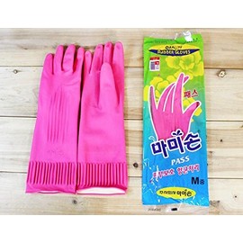 Mamison Quality Kitchen Rubber Gloves Pink (10 Pairs, Medium), Cleaning, Pet Care, Food Service. Washing Latex Reusable Non-Slip Gloves