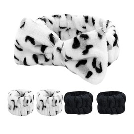 Skincare Bundle Gray Spa 1 Headband and 4 Wristbands . Enhanced Comfort and Absorbency for Beauty Routines Skincare sets. - Color: Grey Leopard Print