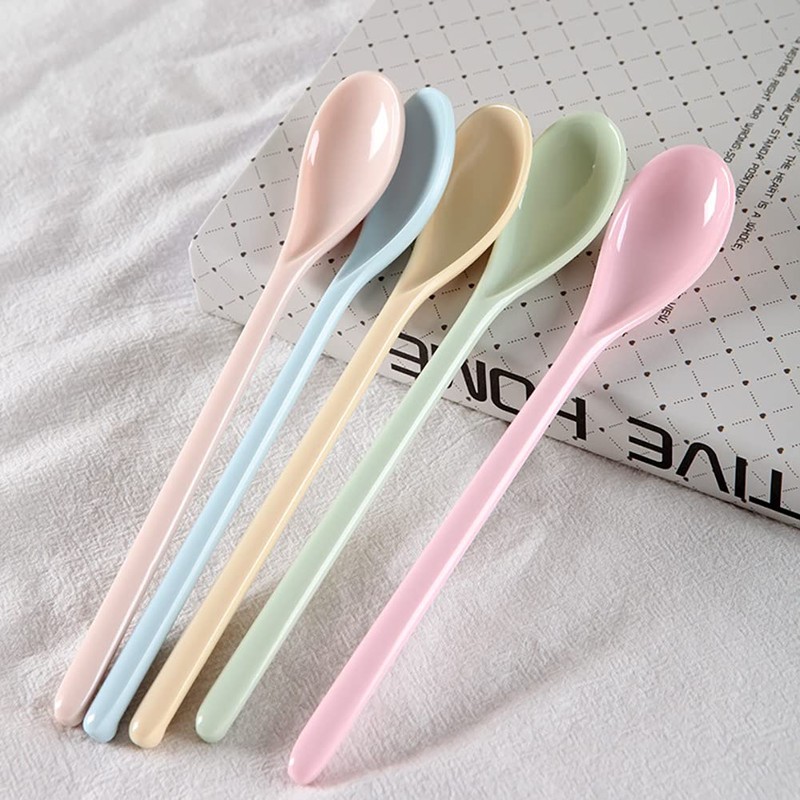 5 Pcs Long Handle Melamine Spoons Colorful Coffee Spoons Cocktail