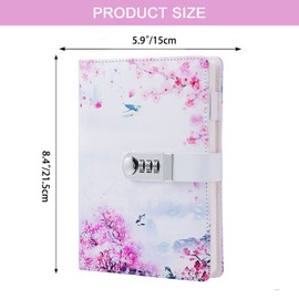 NectaRoy Lock Journal Lockable Diary, PU Leather Cover Writing Notebook with Combination Lock, Travel Journal with Lock, Girl's Diary with Pen Holder, Size 210x150mm