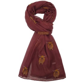 GFM® Women's Scottish Highland Coo Cow Print Scarf (PSCF-FLD-CW-53-GHLL-Red)