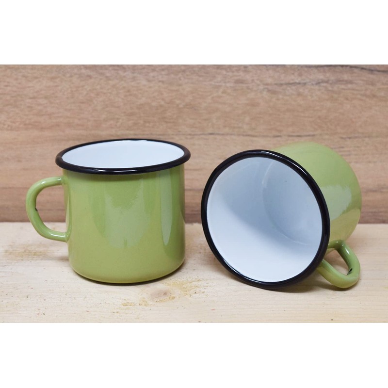 Madacha 2 x 250ml Metal Enamel Mugs Lime Green