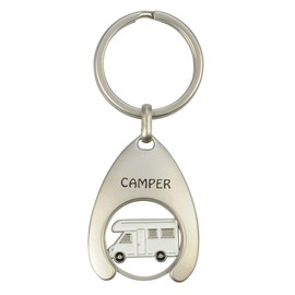 happyROSS Keyring with Shopping Trolley Token Camper, Matte Silver