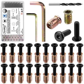 FandWay 10 Sets M8x40mm Furniture Screw Nut,M8x25mm Threaded Inserts for Wood,Connector Bolts and Nuts Set,Flat Head Allen Screw-in Nuts,Hex Socket Drive with Wrenches.