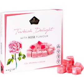 Turkish Delight with Rose Flavor 454gr Gourmet Medium Size Snacks Gift Box | No Nuts Sweet Luxury Traditional Confectionery Vegan Soft Candy Dessert Glucose Free Lokum (Loukoumi) Approx.42 Pcs
