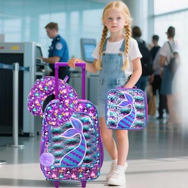 AGSDON 5 Piece Kids Luggage Set for Girls, Cute Rolling Wheels Suitcase for Toddler, Children Travel Carry on Suitcase -Mermaid