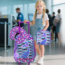 AGSDON 5 Piece Kids Luggage Set for Girls, Cute Rolling Wheels Suitcase for Toddler, Children Travel Carry on Suitcase -Mermaid