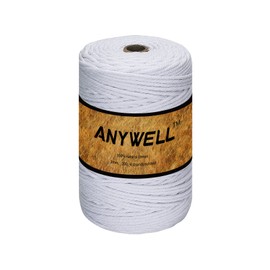 ANYWELL White Macrame Cord 3mm x 218 Yards, 656ft Corde Macramé, Colored Macrame Rope, Cotton Cord, Handmade Soft 4-Strand Twisted Cotton Rope, Wall Hanging, Plant Hanger, DIY Craft Making, Knitting