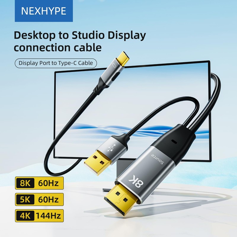 NEXHYPE DisplayPort to USB-C Cable 8K@60Hz, DP to Type-C Male
